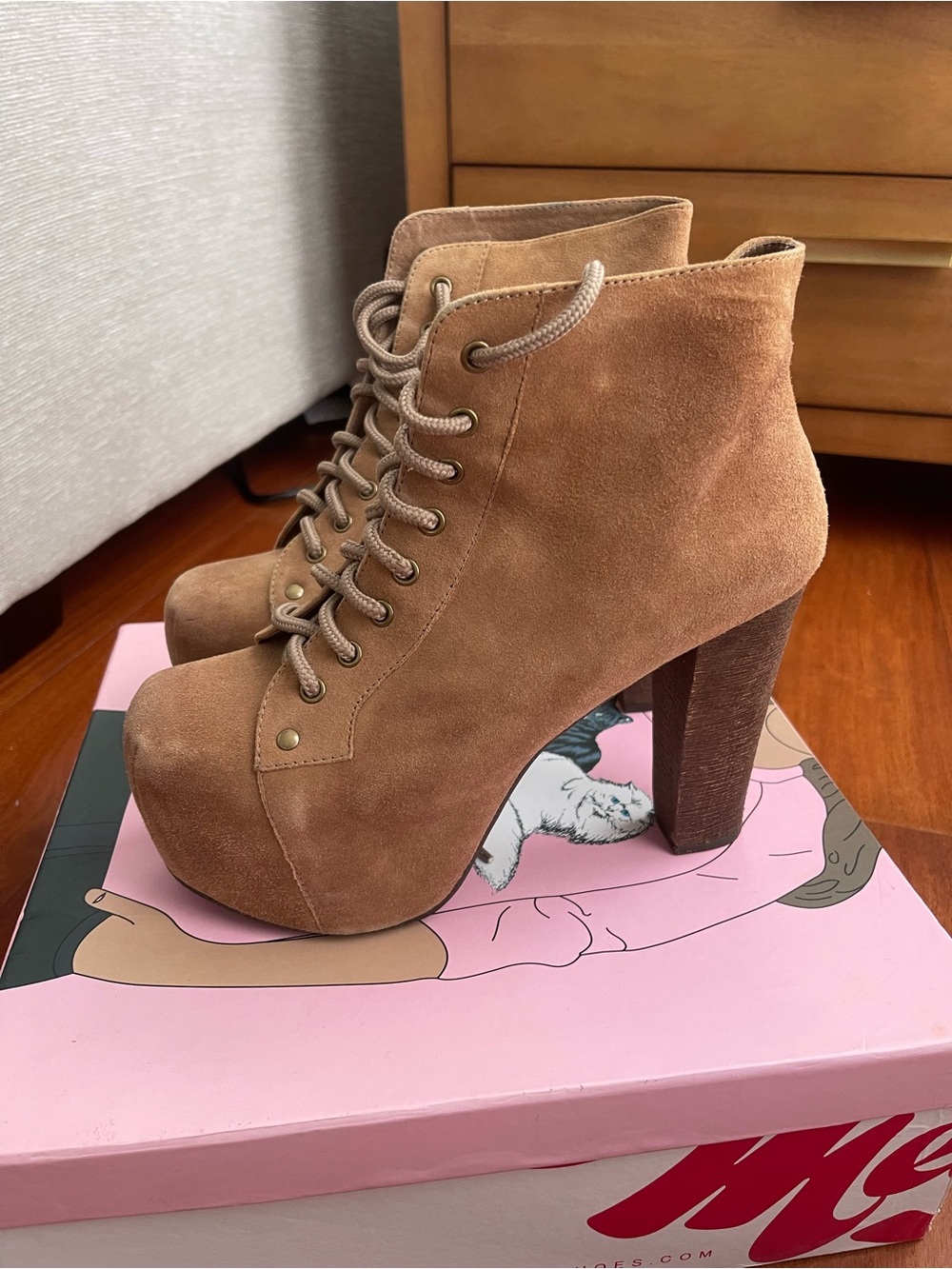 Jeffrey Campbell Taupe Suede Lita Platform Lace-Up Ankle Boots - Picture 2 of 10